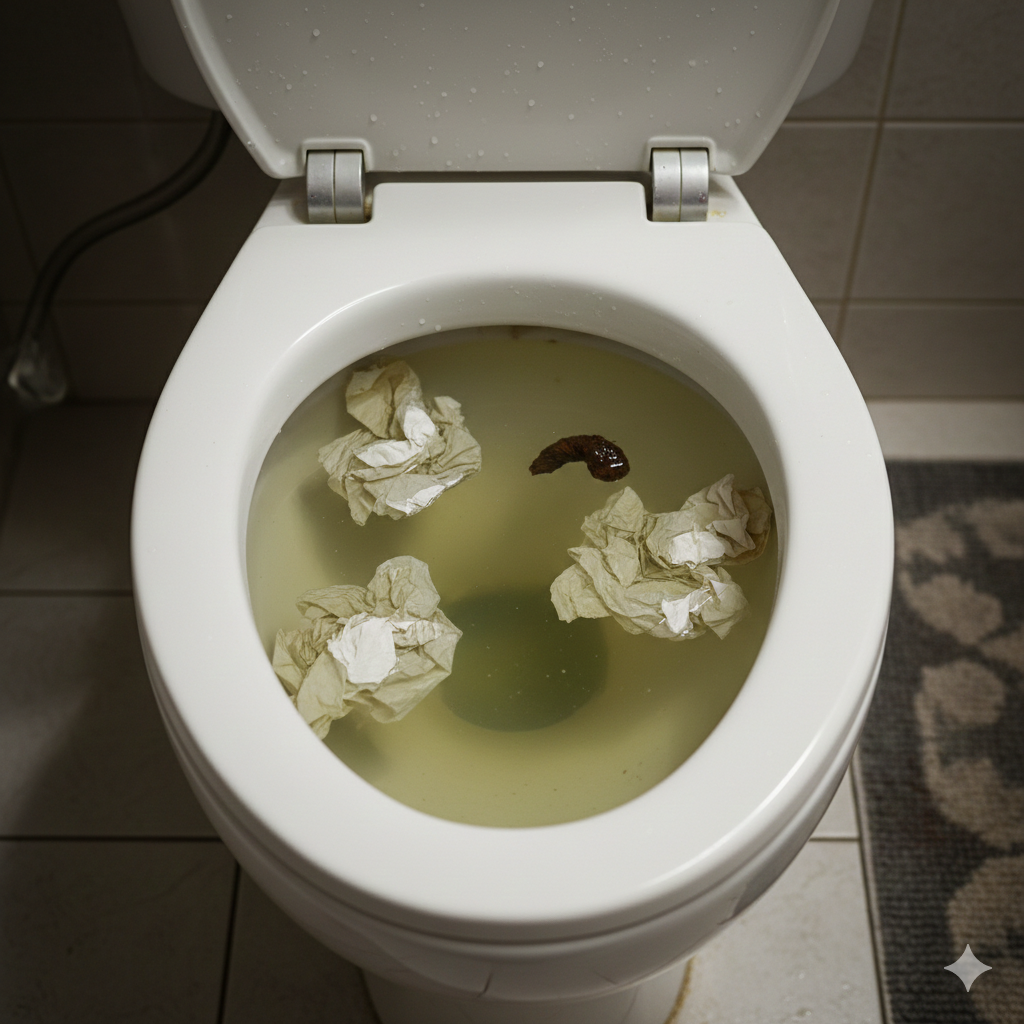 Ucpané WC s vodou stoupající k okraji mísy